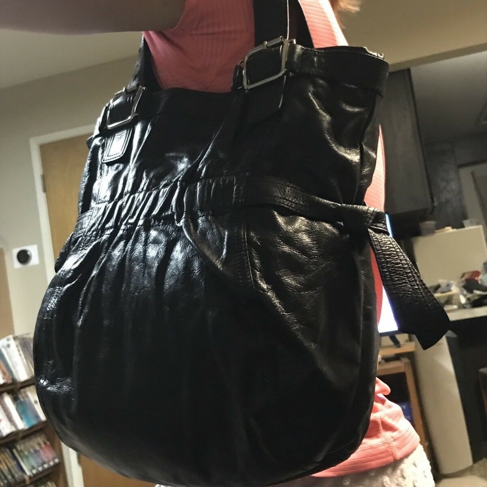 DKNY Black Leather Super Soft bag with side bows
